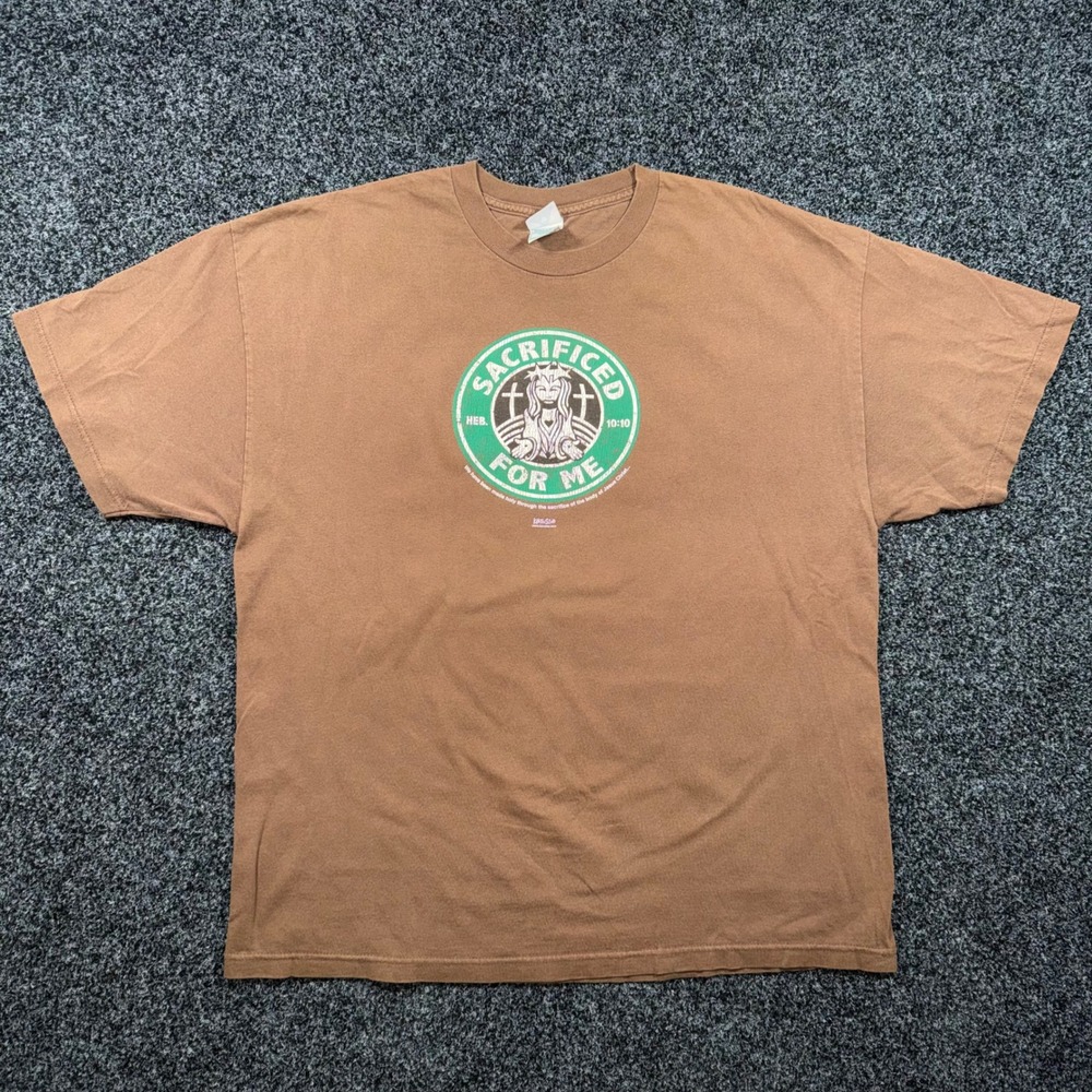 Vintage Kerusso Starbucks Jesus Parody Sacrificed For Me Graphic T-Shirt 2XL